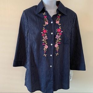 Vintage Alia Blouse Button-Front Striped Sz 8 NWT